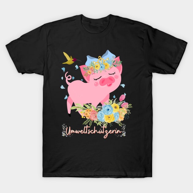 Schwein Vogel Umwelt Schutz Prinzessin Blumen Süß T-Shirt by Maggini Art